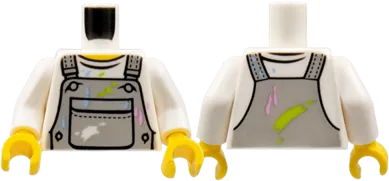 Torso Crew Neck Shirt with Light Bluish Gray Overalls with Breast Pocket and Paint Stains Pattern / White Arms / Yellow Hands