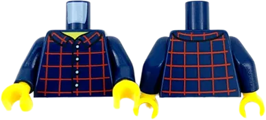 Torso Shirt Dark Red Plaid Front and Back, 4 White Buttons, Wide Yellow Neck Pattern / Dark Blue Arms / Yellow Hands