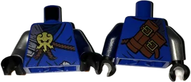 Torso Ninjago Brown Rope, Gold Medallion and Silver Armor Front, Scabbards on Back Pattern / Dark Blue Arm Left / Flat Silver Arm Right / Black Hands
