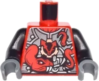Torso Ninjago Metallic Silver Armor with 2 Large Red Snakes with White Fangs and Clock Pattern / Pearl Dark Gray Arms / Dark Bluish Gray Hands