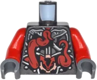 Torso Ninjago Metallic Silver Armor with Clock and Large Red Snake with White Fangs on Back Pattern / Red Arms / Dark Bluish Gray Hands