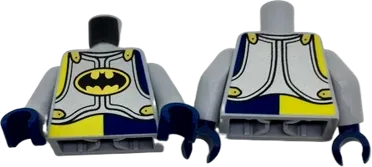 Torso Silver Armor Plates with Black Batman Logo in Gold Oval Pattern / Light Bluish Gray Arms / Dark Blue Hands