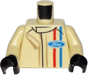 Torso Race Suit with Ford Logo and Red and Blue Stripes on Front and Back Pattern / Tan Arms / Black Hands