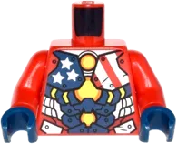 Torso Armor with Stars and Stripes and Silver Plates and Yellow Circle Arc Reactor Pattern / Red Arms / Dark Blue Hands