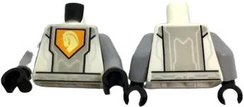 Torso Nexo Knights Armor, Silver Circuits, Light Bluish Gray Panel, Orange Emblem, Yellow Horse Head Pattern / Light Bluish Gray Arms / Black Hands