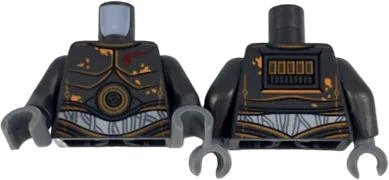 Torso SW Armor Metal Plates with Orange Rust Stains and White Wires on Silver Abdomen Pattern / Pearl Dark Gray Arms / Dark Bluish Gray Hands