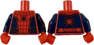 Torso Spider-Man Costume 9 Dark Blue, Small Spider with Wide Abdomen Pattern / Dark Blue Arms with Black and Red Webbing, Chevron Pattern / Red Hands