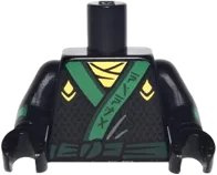 Torso Ninjago Robe with Gold Scarf and Diamonds, Green Sash and Emblem Pattern / Black Arms with Diamonds and Green Cuffs Pattern / Black Hands