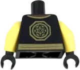 Torso Ninjago Robe with Ninjago Logogram &#39;EARTH&#39;, Brown Fabric Creases, Gold Sash and Medallion Pattern / Yellow Arms / Black Hands