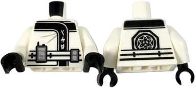 Torso Ninjago Robe with Ninjago Logogram &#39;ICE&#39;, Belt with Radio and Black Emblem Pattern / White Arms / Black Hands