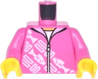 Torso Hoodie with White Rectangles and Fish Pattern / Dark Pink Arms / Yellow Hands