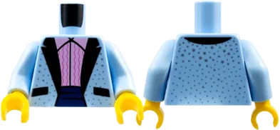 Torso Tuxedo Jacket with Silver Dots, Bright Pink Ruffled Shirt Pattern / Bright Light Blue Arms / Yellow Hands