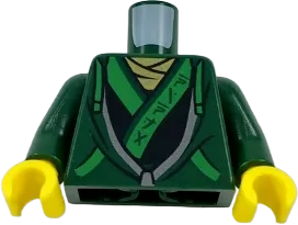Torso Hoodie with Bright Green Ties and Trim over Ninjago Robe with Ninjago Logogram 'NINJA' Pattern / Dark Green Arms / Yellow Hands