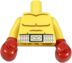 Torso Bare Chest with Body Lines and White Boxing Belt Pattern / Yellow Arms / Red Boxing Gloves