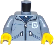 Torso Jacket with Zippers over Dark Blue Shirt with Badge and &#39;POLICE&#39; Pattern / Sand Blue Arms / Yellow Hands