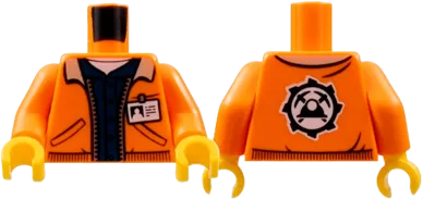 Torso Town Jacket with Pockets over Dark Blue Shirt with Name Tag and Miners Logo on Back Pattern / Orange Arms / Yellow Hands