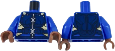 Torso Super Hero Dark Blue Armor, Tan Straps, Silver Zipper and Clasps Pattern &#40;Killmonger&#41; / Blue Arms / Reddish Brown Hands