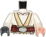 Torso SW White and Tan Jedi Robe with Reddish Brown Belt Pattern &#40;Luke Skywalker&#41; / White Arms / Light Nougat Hand Left / Dark Bluish Gray Hand Right