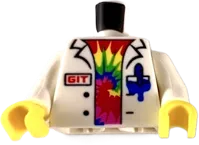 Torso Lab Coat with Blue Pen and Ink Stain, Red &#39;GIT&#39; over Shirt with Rainbow Swirl Pattern / White Arms / Yellow Hands