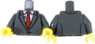 Torso Suit Jacket Buttoned with Lapels, White Shirt, Red Tie, and Microphone Pattern / Dark Bluish Gray Arms / Yellow Hands
