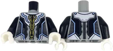 Torso Armor with Gold and Bright Light Blue Trim, Black and Dark Bluish Gray Panels Pattern / Black Arms / White Hands