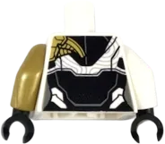Torso Female Armor, Black Collar and Midriff, Silver Contours, Pearl Gold Left Shoulder Pattern / Pearl Gold Arm Left / White Arm Right / Black Hands