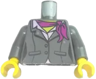 Torso Suit Jacket, Two Buttons, Pink Shirt and Magenta Scarf Pattern, Black Vertical Lines / Dark Bluish Gray Arms / Yellow Hands