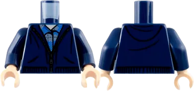 Torso Hoodie with Zipper over Blue and Gray Shirt Pattern / Dark Blue Arms / Light Nougat Hands