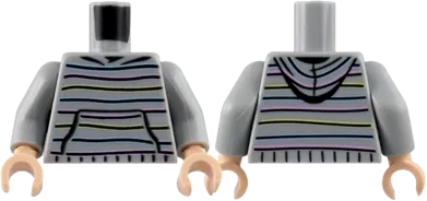 Torso Hoodie with Horizontal Stripes and Front Pocket Pattern / Light Bluish Gray Arms / Light Nougat Hands