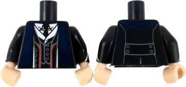Torso Suit Jacket, Vest and Tie, Red Trim, Dark Blue Scarf Pattern / Black Arms with White Lines Pattern / Light Nougat Hands