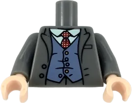 Torso Jacket, White Shirt, Red Tie with White Spots, Sand Blue Vest Pattern / Dark Bluish Gray Arms / Light Nougat Hands