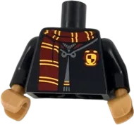 Torso Hogwarts Robe Clasped over Sweater, Dark Red and Bright Light Orange Scarf and Trim Pattern / Black Arms / Medium Nougat Hands