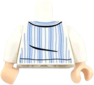 Torso Pajamas Top with Light Nougat Neck, Tan Buttons, Bright Light Blue Vertical Stripes Pattern / White Arms / Light Nougat Hands