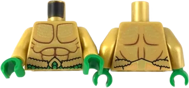 Torso Bare Chest with Muscles Outline, Gold Scales and Green Belt Pattern / Pearl Gold Arms / Green Hands