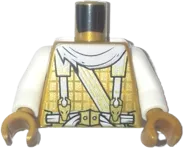 Torso Ninjago Cape, Suspenders with Dragon Clasps, Dragon Logo on Back Pattern / White Arms / Pearl Gold Hands