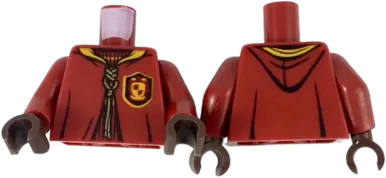 Torso Hooded Robe over Sweater, Bright Light Orange Collar, Gold Laces, Gryffindor Patch Pattern / Dark Red Arms / Dark Brown Hands