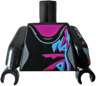 Torso Female Hoodie with Zipper, Magenta and Medium Azure Markings Pattern / Black Arm Left / Black Arm Right with Magenta and Medium Azure Markings Pattern / Black Hands