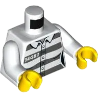 Torso Town Prisoner Female, Number 50382, Dark Bluish Gray Stripes, 6 Buttons Pattern / White Arms / Yellow Hands