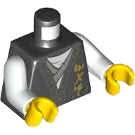 Torso Robe with Dark Bluish Gray Hem, Gold Ninjago Logogram 'MAS', Light Bluish Gray Tunic Pattern / White Arms / Yellow Hands