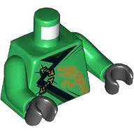 Torso Ninjago Robe with Black Hem, Gold Clasps and Dragon Head Pattern / Green Arms / Black Hands