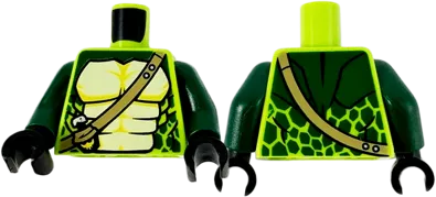 Torso Ninjago Snake with Dark Tan Shoulder Belt and Green and Tan Scales Pattern / Dark Green Arms / Black Hands &#40;Spitta&#41;