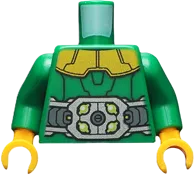 Torso Armor with Gold Shoulders, Large Silver Belt with Lime Highlights and Arm Attachments on Back Pattern / Green Arms / Bright Light Orange Hands