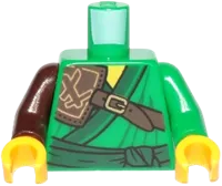 Torso Ninjago Robe with Dark Green Trim and Sash, Dark Brown Leather Pauldron Pattern / Green Arm Left / Dark Brown Arm Right / Yellow Hands