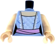 Torso Female Dress with Light Nougat Neck, White Lace and Bright Pink Sash Pattern / Light Nougat Arms / Light Nougat Hands