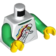 Torso Classic Space Minifigure Floating with Light Bluish Gray Wrinkles and Back Print Pattern / Green Arms / Yellow Hands