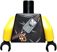 Torso Ninjago Robe with Brown Belt, Silver Buckle, Cutlery Pouch, Carabiners and Dark Bluish Gray Fabric Creases Pattern / Yellow Arms / Black Hands