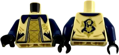 Torso Female Jacket with Dark Blue Collar, Gold &#39;FD&#39; and Shirt Diagonal Stripes Pattern / Dark Blue Arms / Black Hands