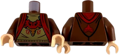 Torso Hoodie with Red Trim, Dark Tan Shirt with Red and Medium Nougat Durmstrang Crest Pattern / Reddish Brown Arms / Light Nougat Hands