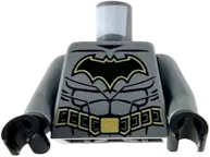 Torso Batman Black Bat with Gold Outline, Black Muscles Outline, Black Belt with Gold Buckle and Borders Pattern / Dark Bluish Gray Arms / Black Hands