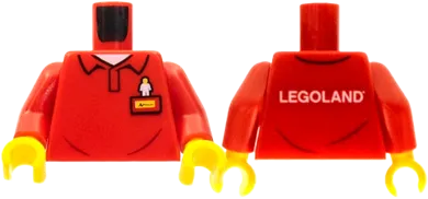 Torso Polo Shirt with White Minifigure Emblem, Yellow Name Tag and 'LEGOLAND' on  Back Pattern / Red Arms / Yellow Hands